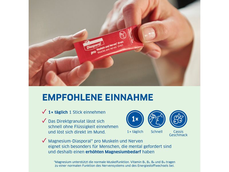Magnesium Diasporal Pro Muskeln   Nerven 30 Direct Sticks Veganes Direktgranulat mit Magnesium und B-Vitaminen