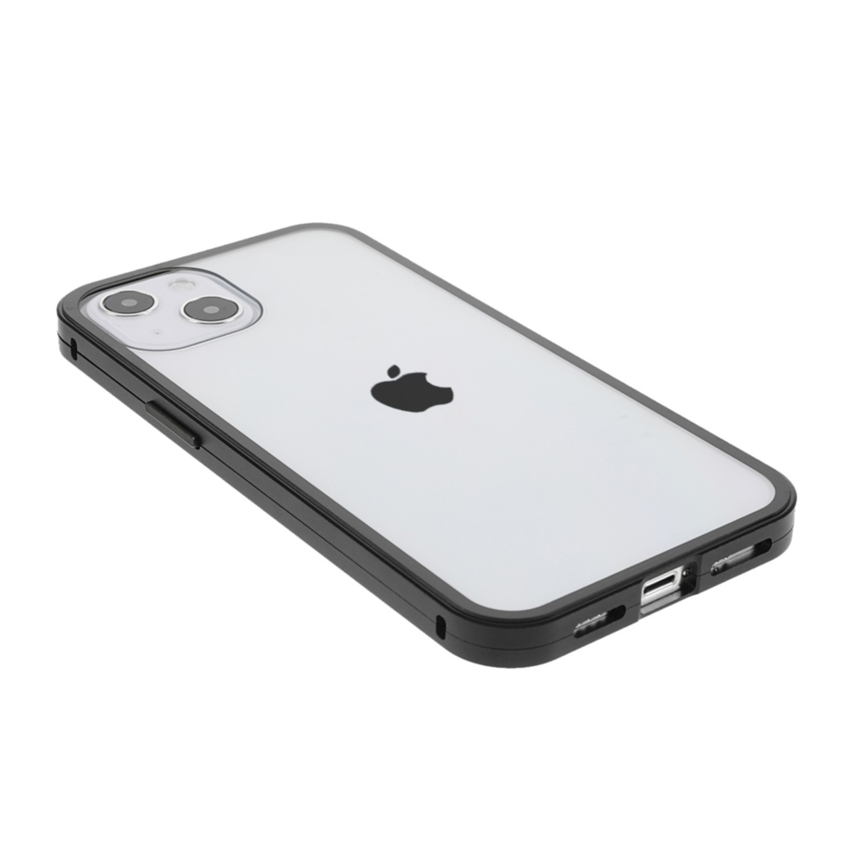 iPhone 13 Magnetische Alu Schutzhülle mit Panzer Glas Backcover   Displayschutz (Magnet-Technologie) - Schwarz