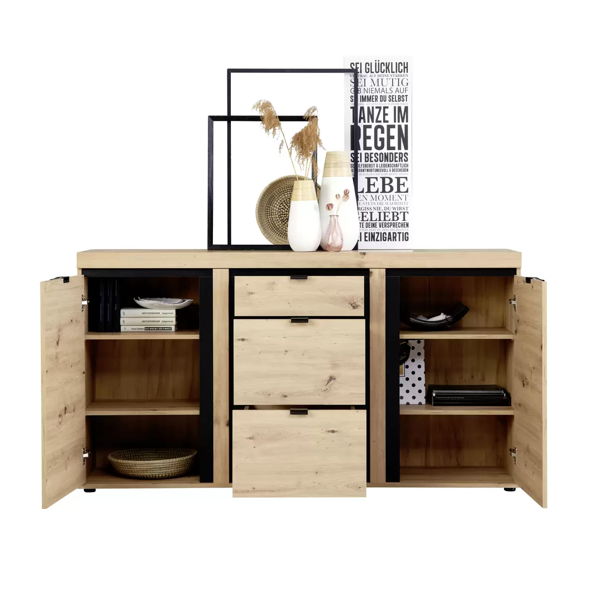 Sideboard Nyon schwarz,Eiche