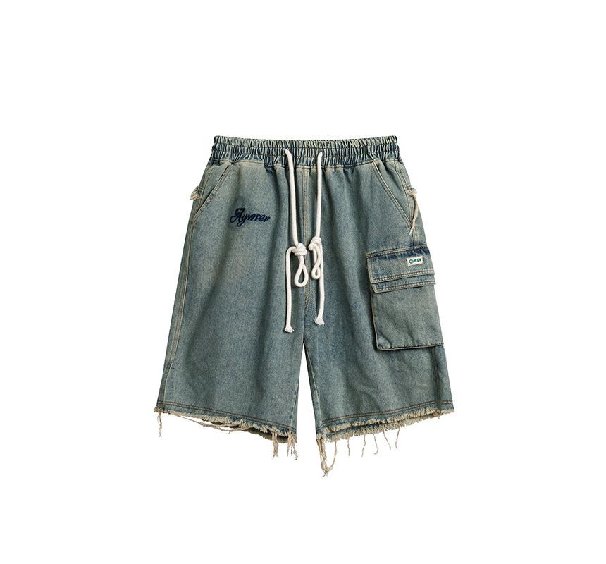 Sagidolls - Denim overhemd met middelhoge taille en geborduurde letters op de zak