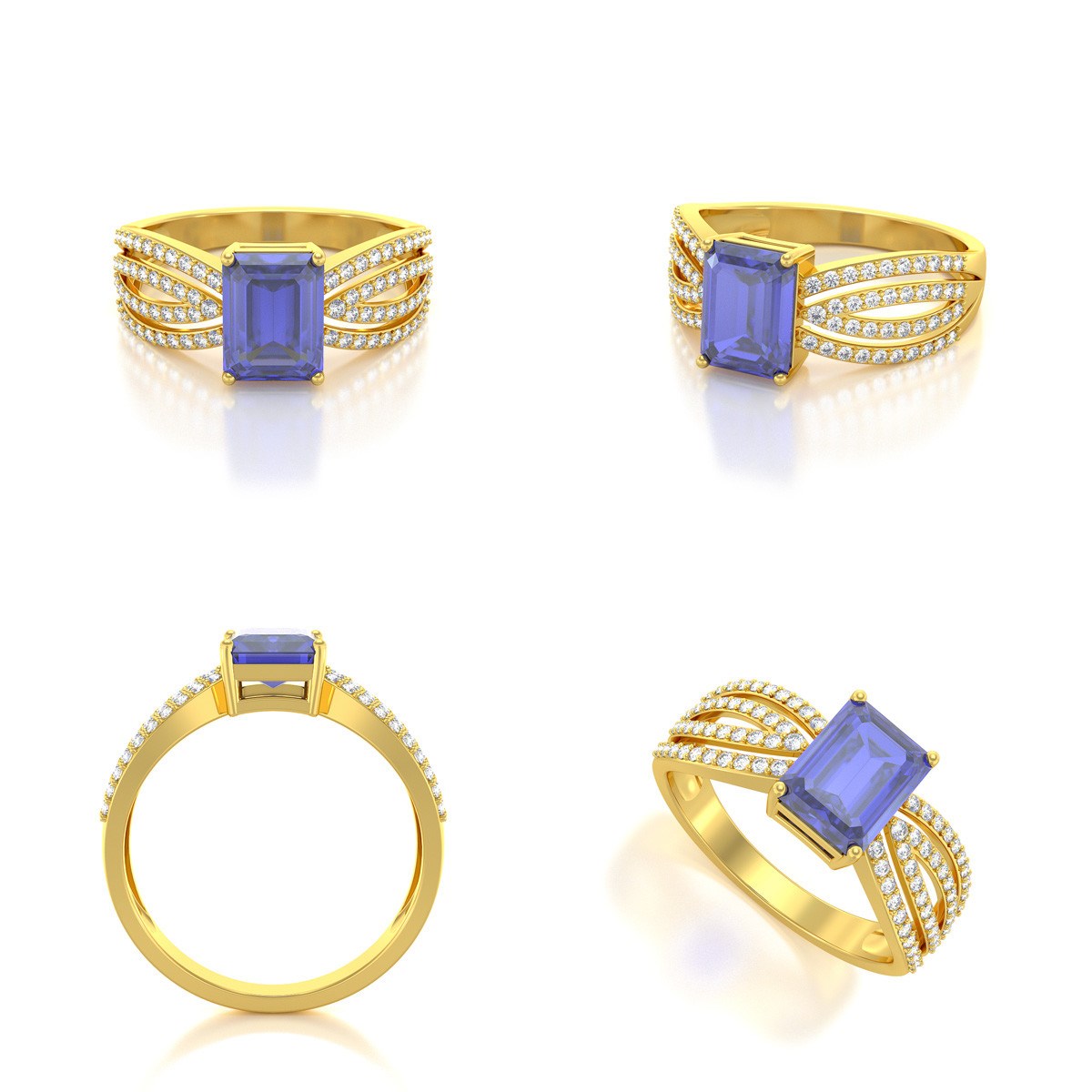 Bague ADEN Or 585 Jaune Tanzanite et diamants 2.97grs
