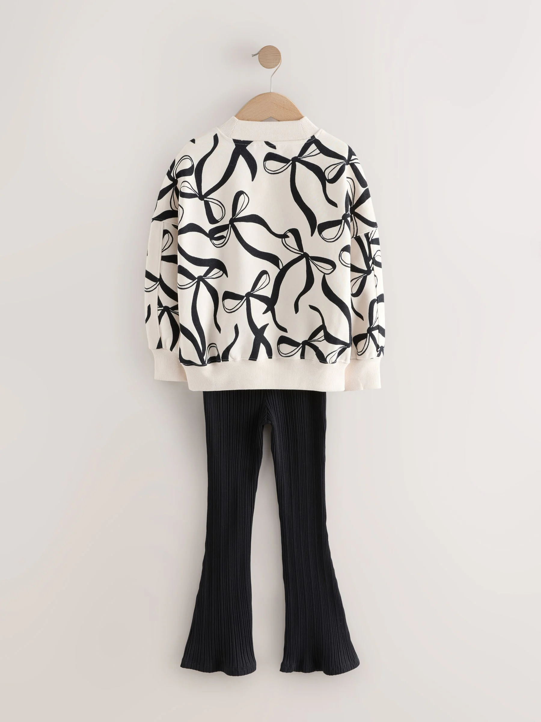Crème strik/Zwart - Set van sweatshirt en geribbelde flared broek (3-16jr)