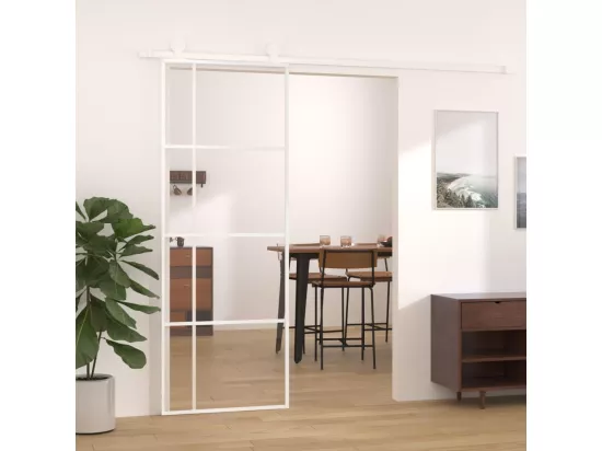 Porte coulissante Verre ESG et aluminium 76x205 cm Blanc