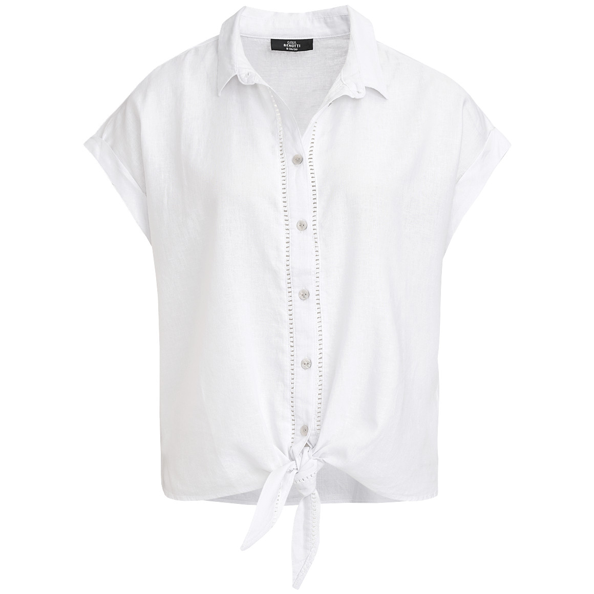 Gina Benotti Damen Leinen-Bluse mit Knotendetail weiss