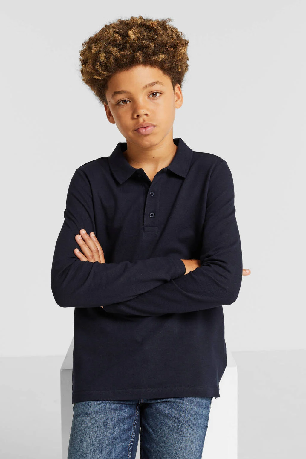 anytime piqué longsleeve polo donkerblauw