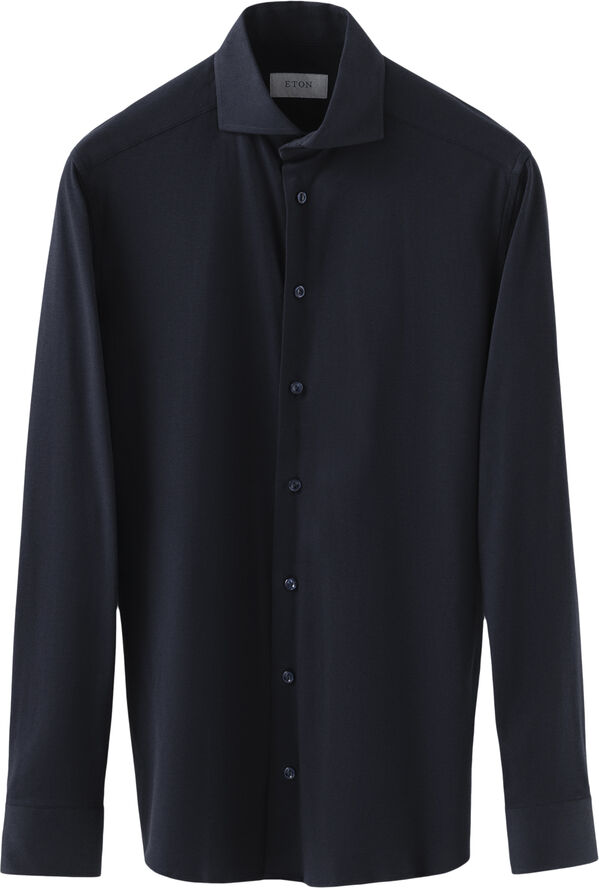 ETON Slim Fit Navy Blue Solid Four-Flex Stretch Shirt Blå