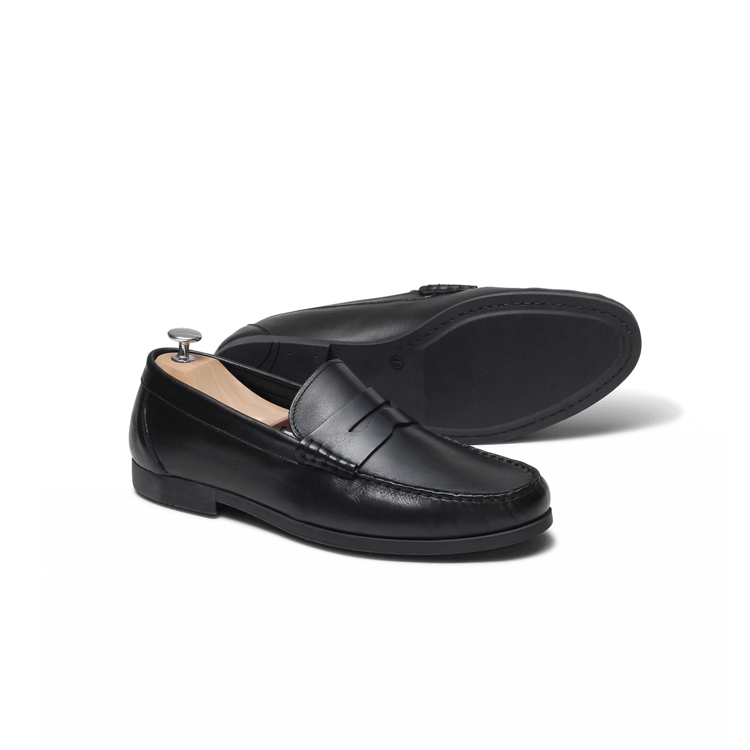 Bay-Mocassin en cuir noir