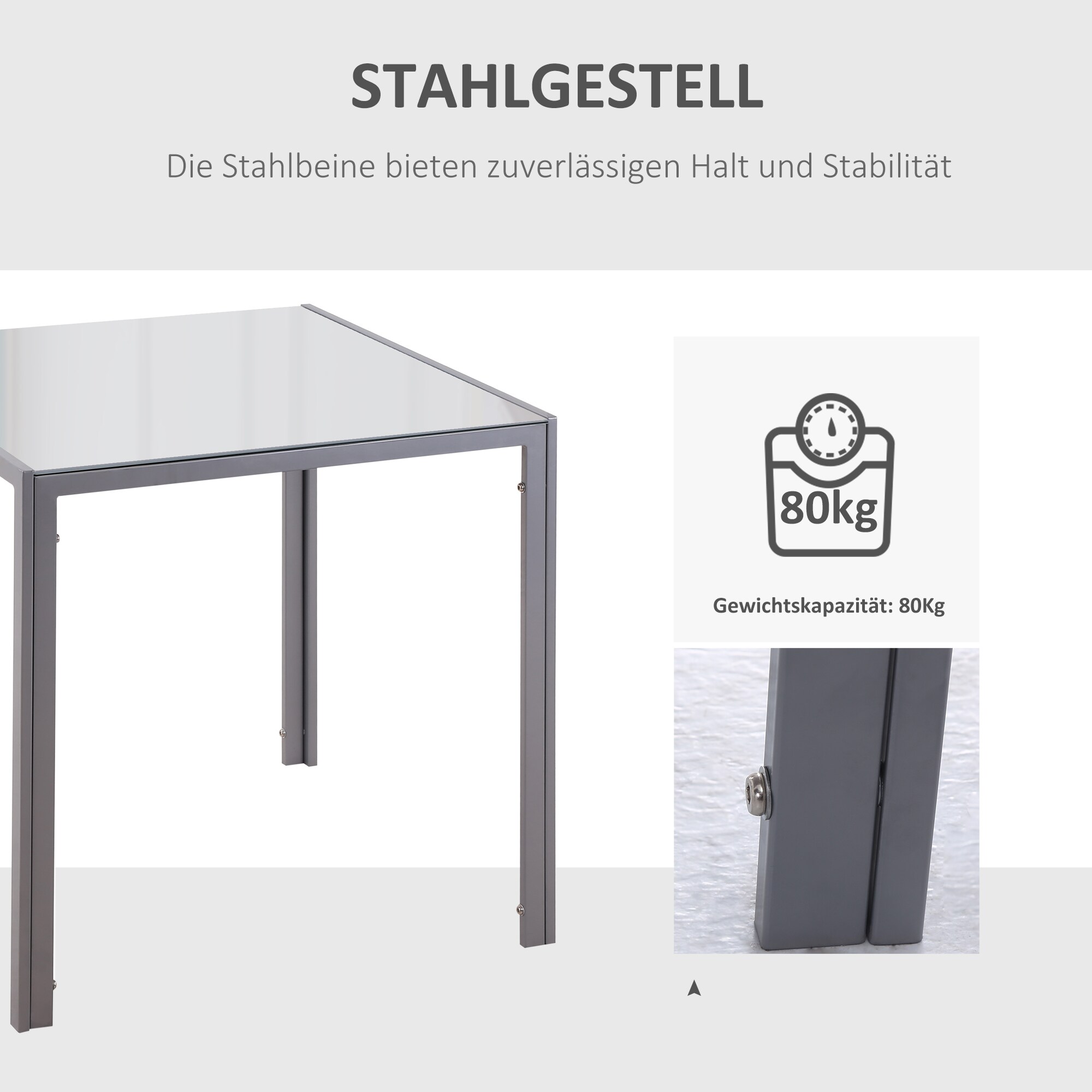 HOMCOM Esstisch mit Tischplatte aus Hartglas grau 75L x 75B x 75H cm