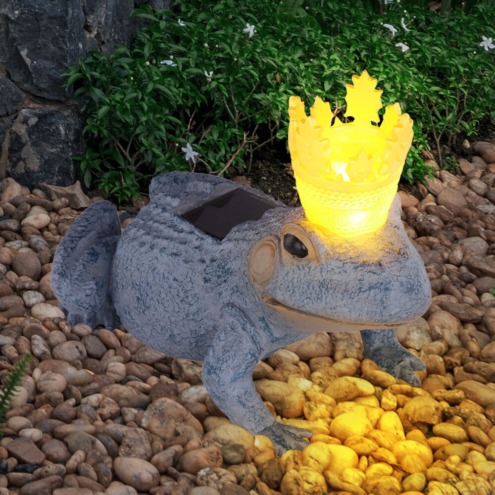LED Solarleuchte, Froschkönig, grau, gold, Höhe 22 cm