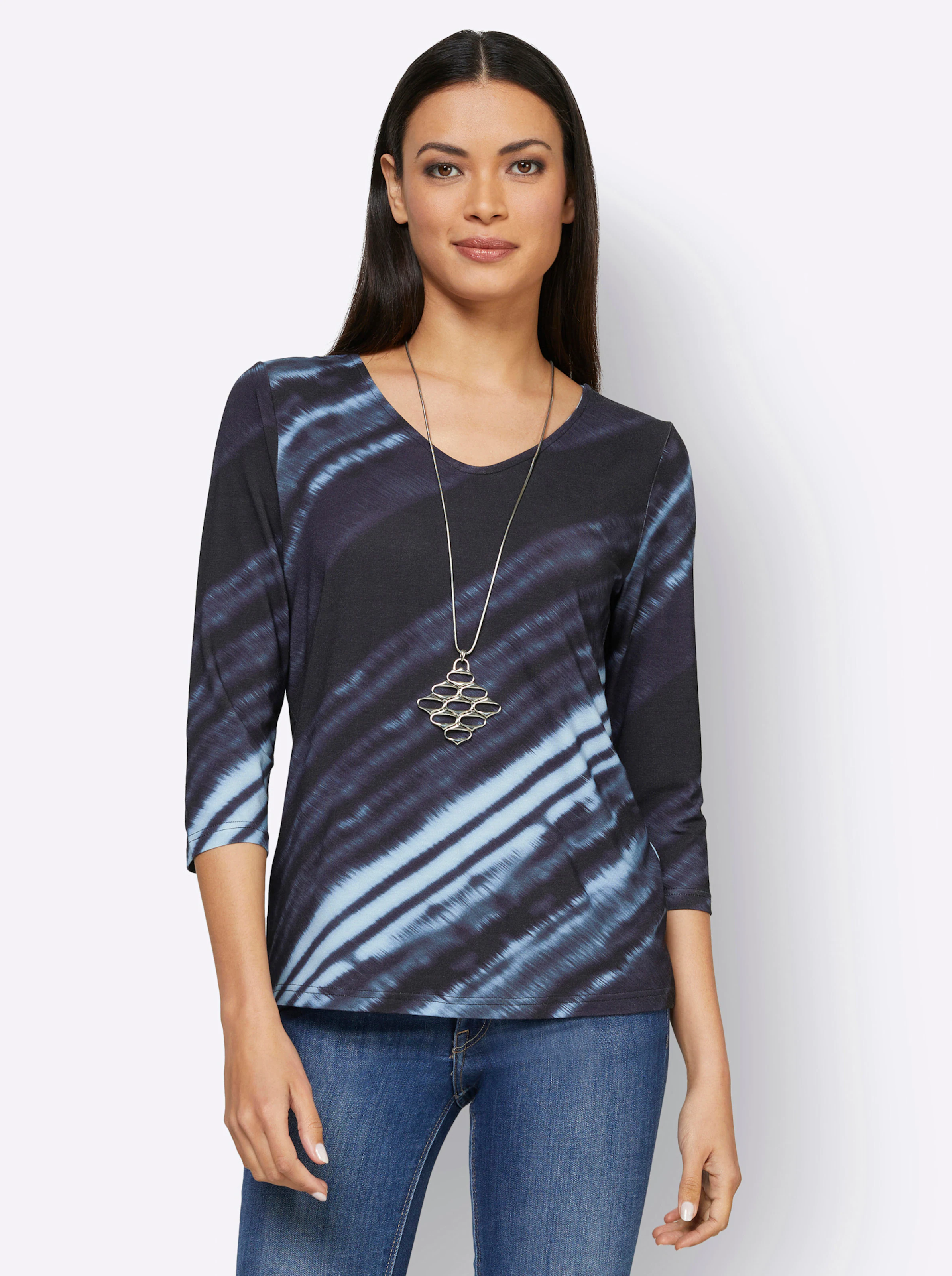 3/4-Arm-Shirt in marine-bleu-bedruckt