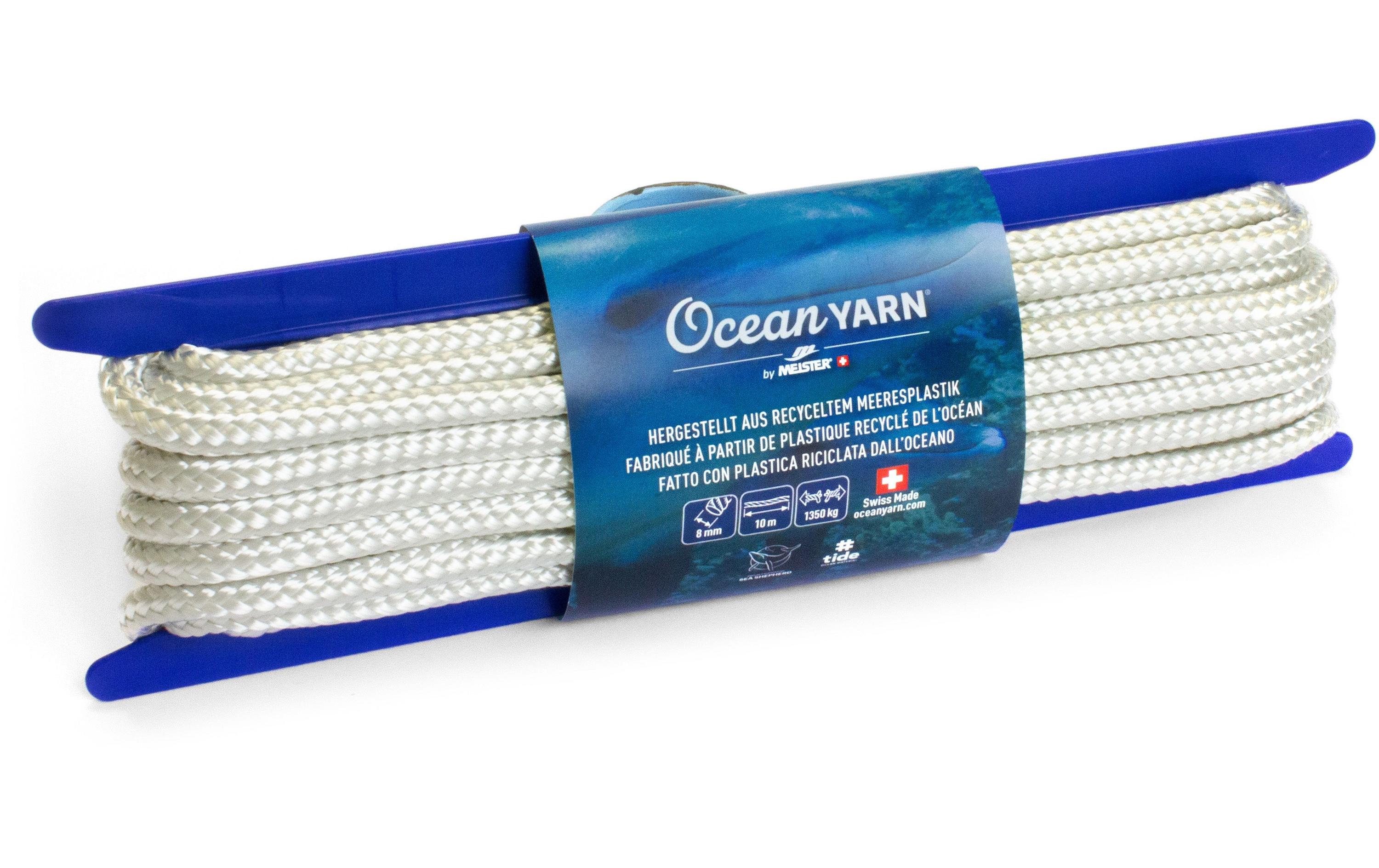 Seil OceanYarn Ø 8 mm, 10 m, 1350 kg, WeissNormalgeflochtenes Seil aus recyceltem Kunststoff