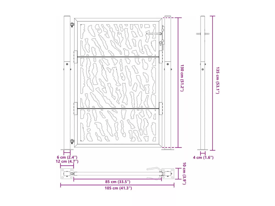 Portail de jardin noir 105x130 cm acier conception de tracés