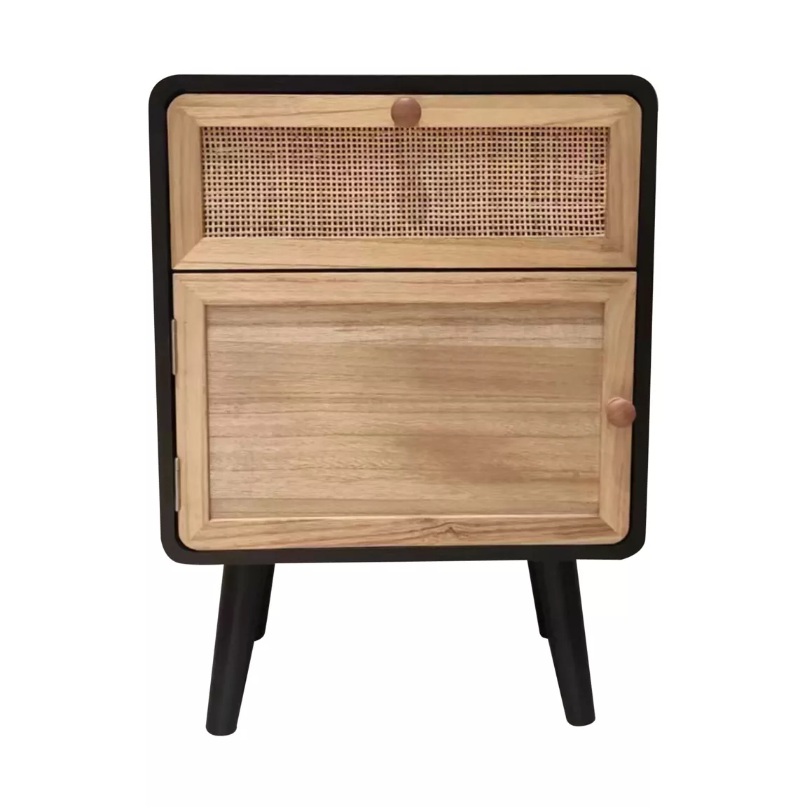 Table de chevet bois et cannage (40 x H55 cm) Osaka Noir et bois