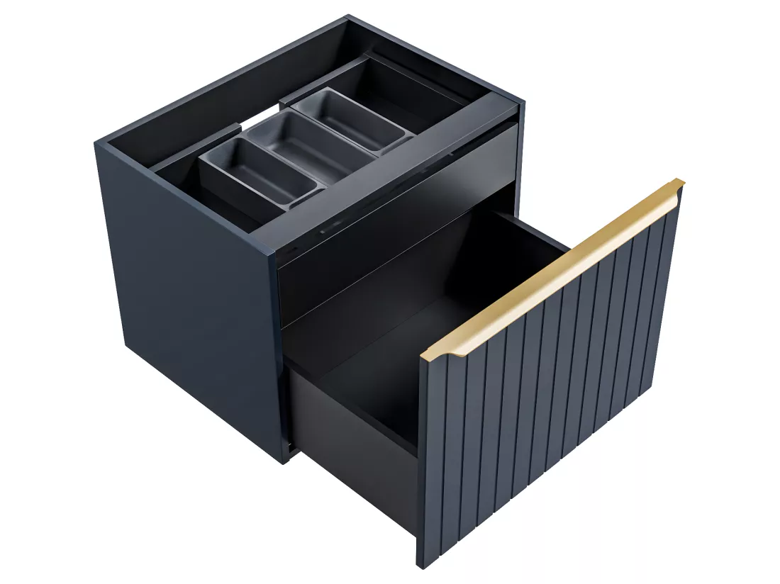 Meuble sous vasque suspendu strié bleu - 60 cm - JOSEPHA