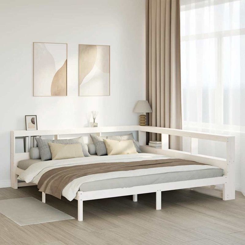 vidaXL - Bed - met - boekenkast - zonder - matras - grenenhout - wit - 180x200 - cm