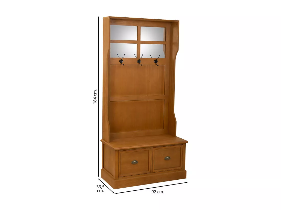 Portemanteau en bois pour entrée avec banc marron 92x39,5x184