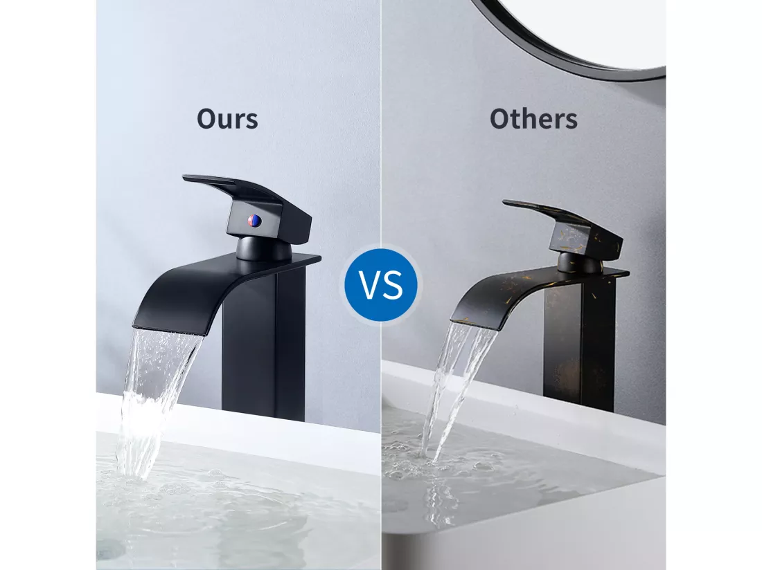 Mitigeur Lavabo Cascade Noir Moderne pour Vasque à Poser Robinet pour Lavabo et Vasque Salle de Bain Robinetterie Mitigeur Eau et Froide,EU Modèle