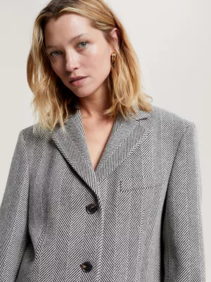 Blazer oversized de abotoamento simples com estampa espinha de peixe