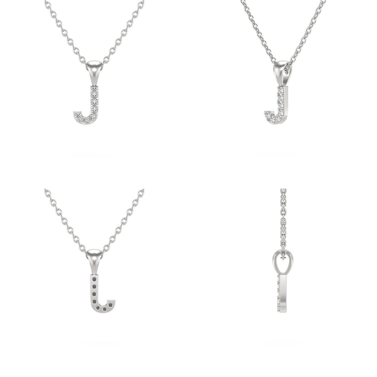 Collier Pendentif ADEN Lettre J Diamant Chaine Argent 925 incluse 0.72grs