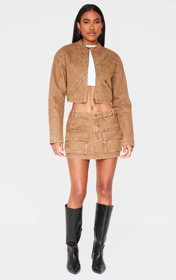 Marron Mini-jupe En Denim Avec Détail Poches Cargo