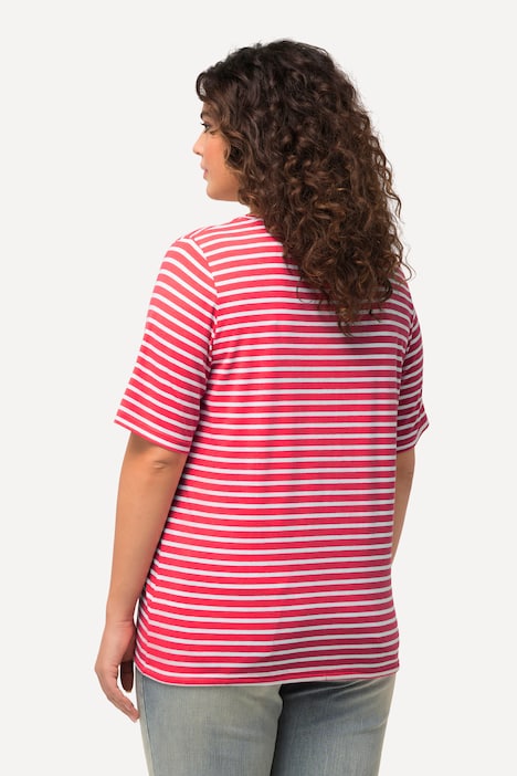 Shirt, Ringel, Saumband, V-Ausschnitt, Halbarm