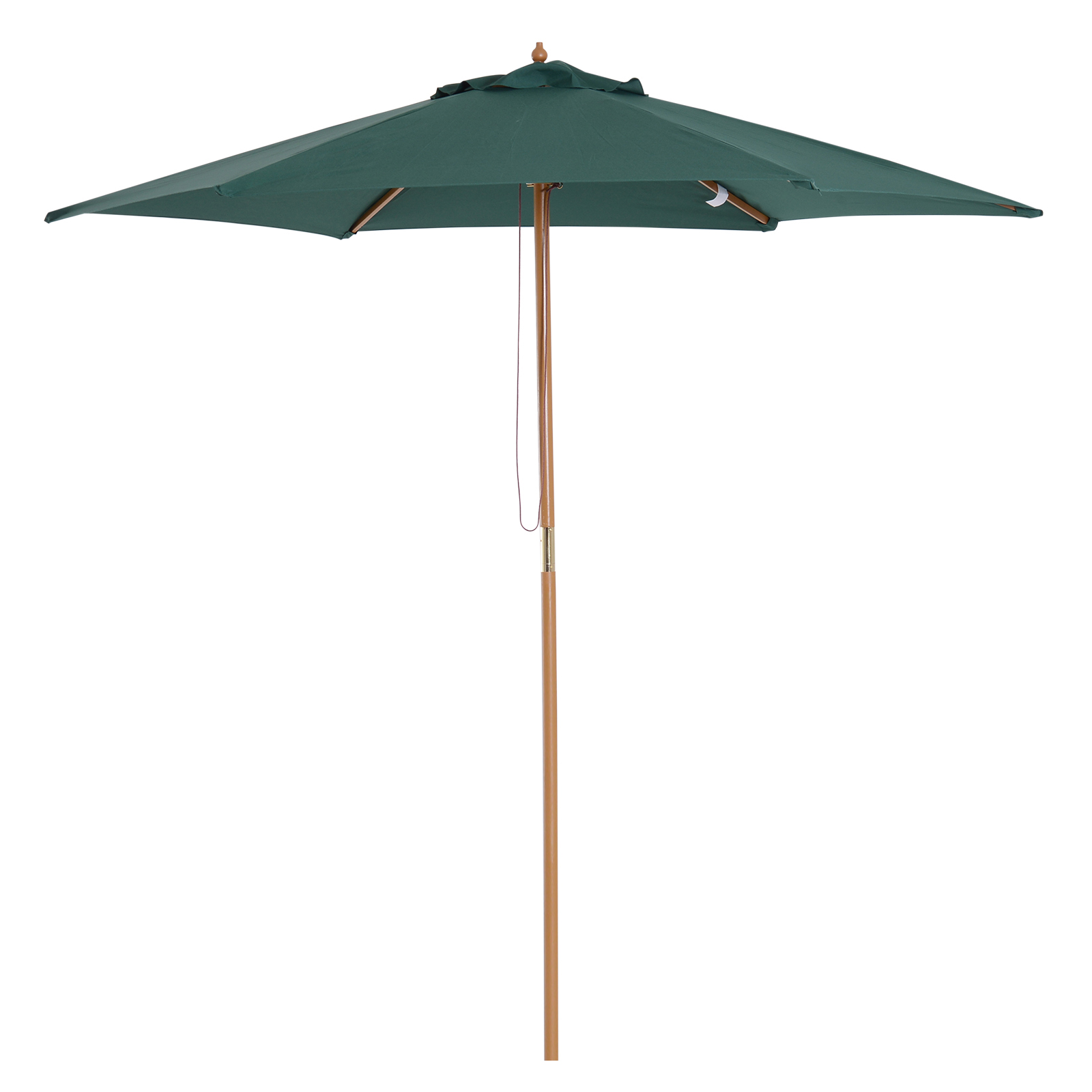 Guarda-sol de jardim Outsunny Ø250x230 cm para terraço, com 6 varetas, mastro removível, proteção UV, impermeável e estrutura de madeira para praia e pátio, na cor verde.