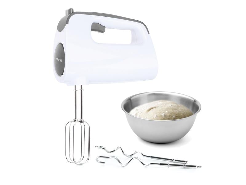 Koenig Handmixer 4-in-1 Weiss Handmixer mit Knethaken, Zerkleiner und Pürierstab