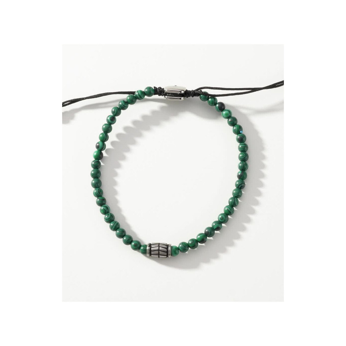 Bracelet FOSSIL acier inoxydable cordon noir malachites