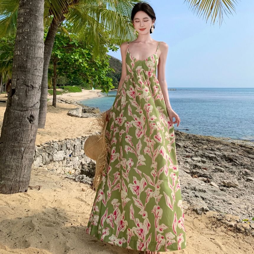 Juuri - Maxi-zonnejurk met spaghettibandjes en bloemen