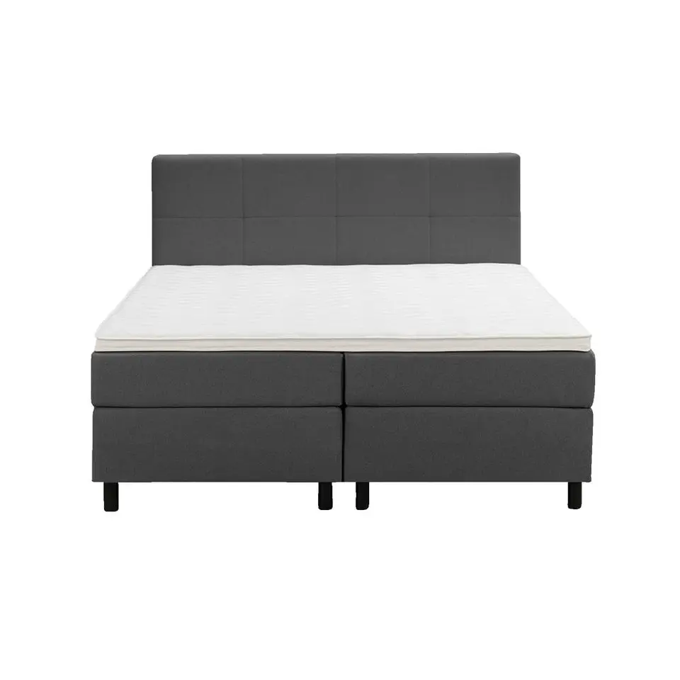 Boxspring Liv geblokt - antraciet - 160x200 cm - ronde poot