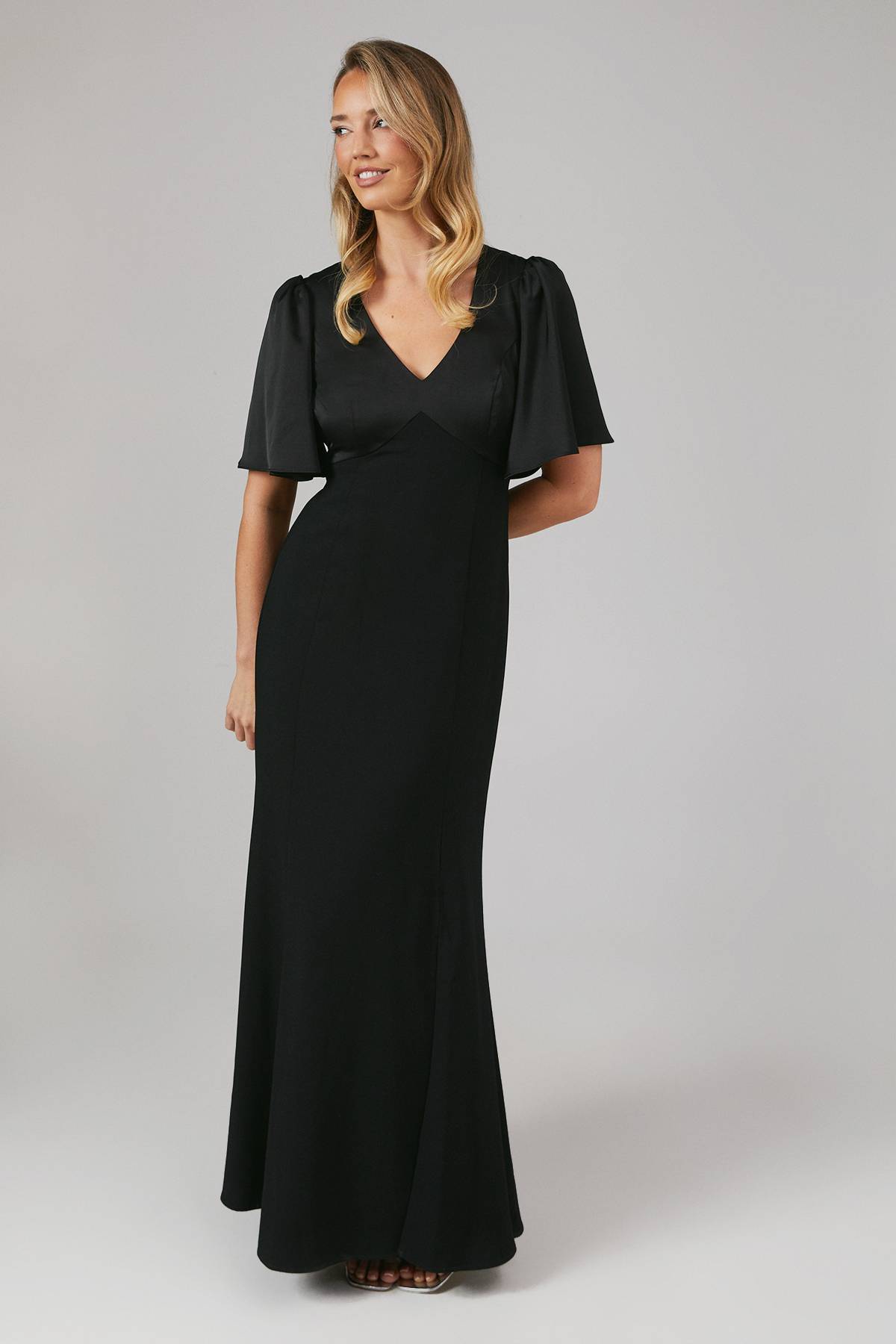 Coast Robe de Demoiselle d'Honneur Satin Contrasté à Manches Ange et Dos Ouvert