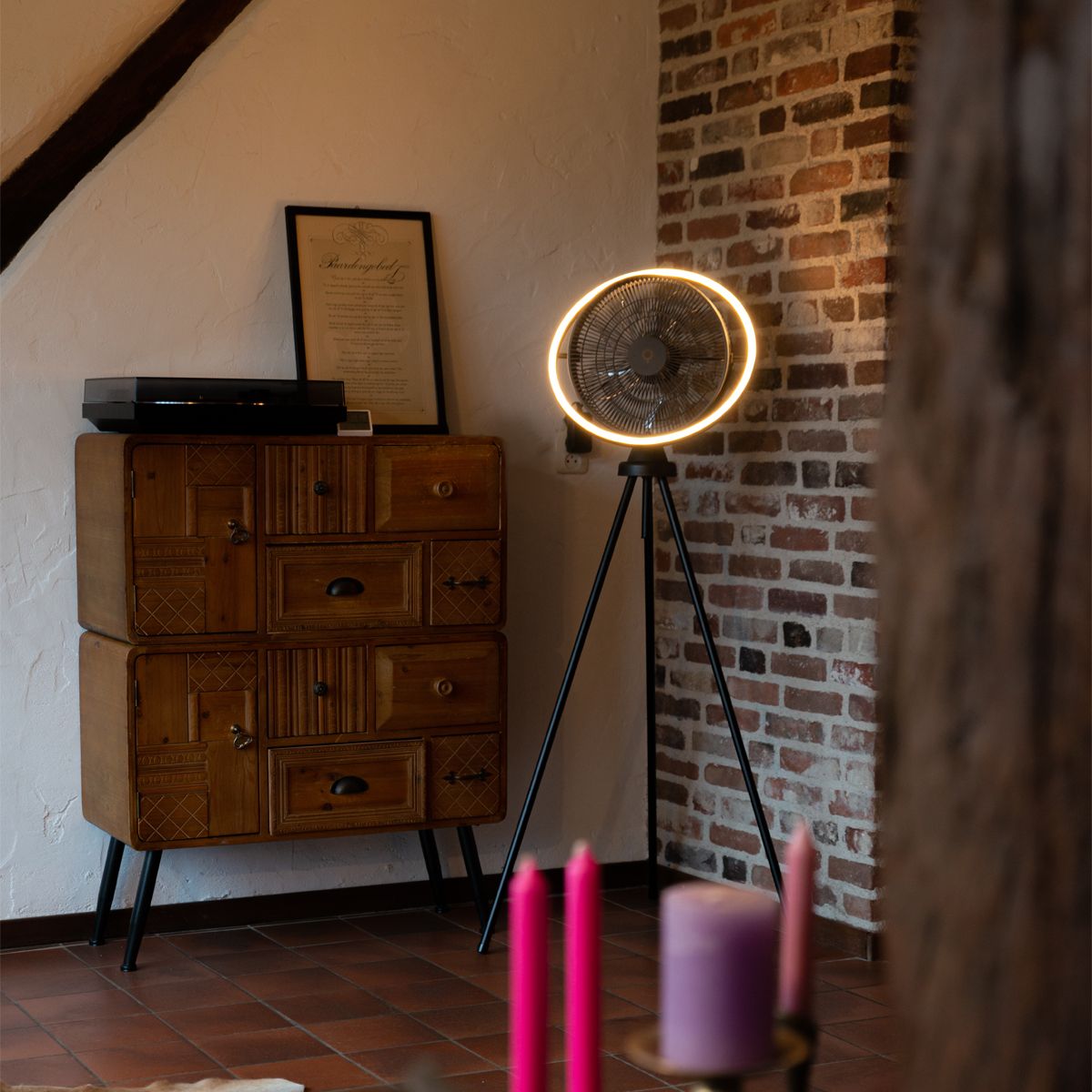 Vloerventilator tripod zwart incl. LED 3-staps dimbaar verstelbaar - Marleen