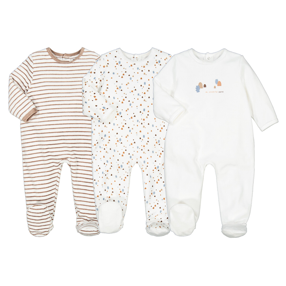 COLEÇÃO LA REDOUTE<br>Conjunto de 3 pijamas em veludo estampado