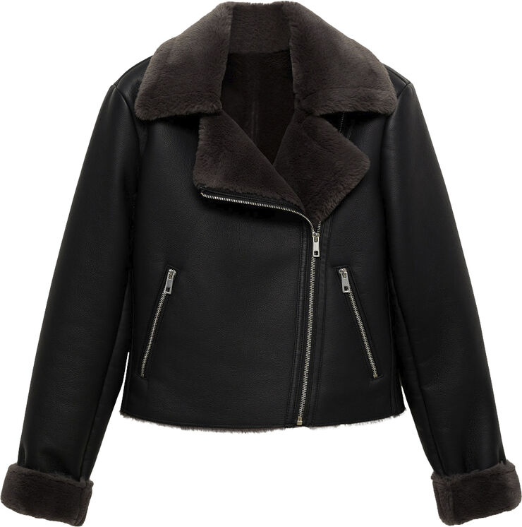 MANGO Faux shearling-lined jacket Black