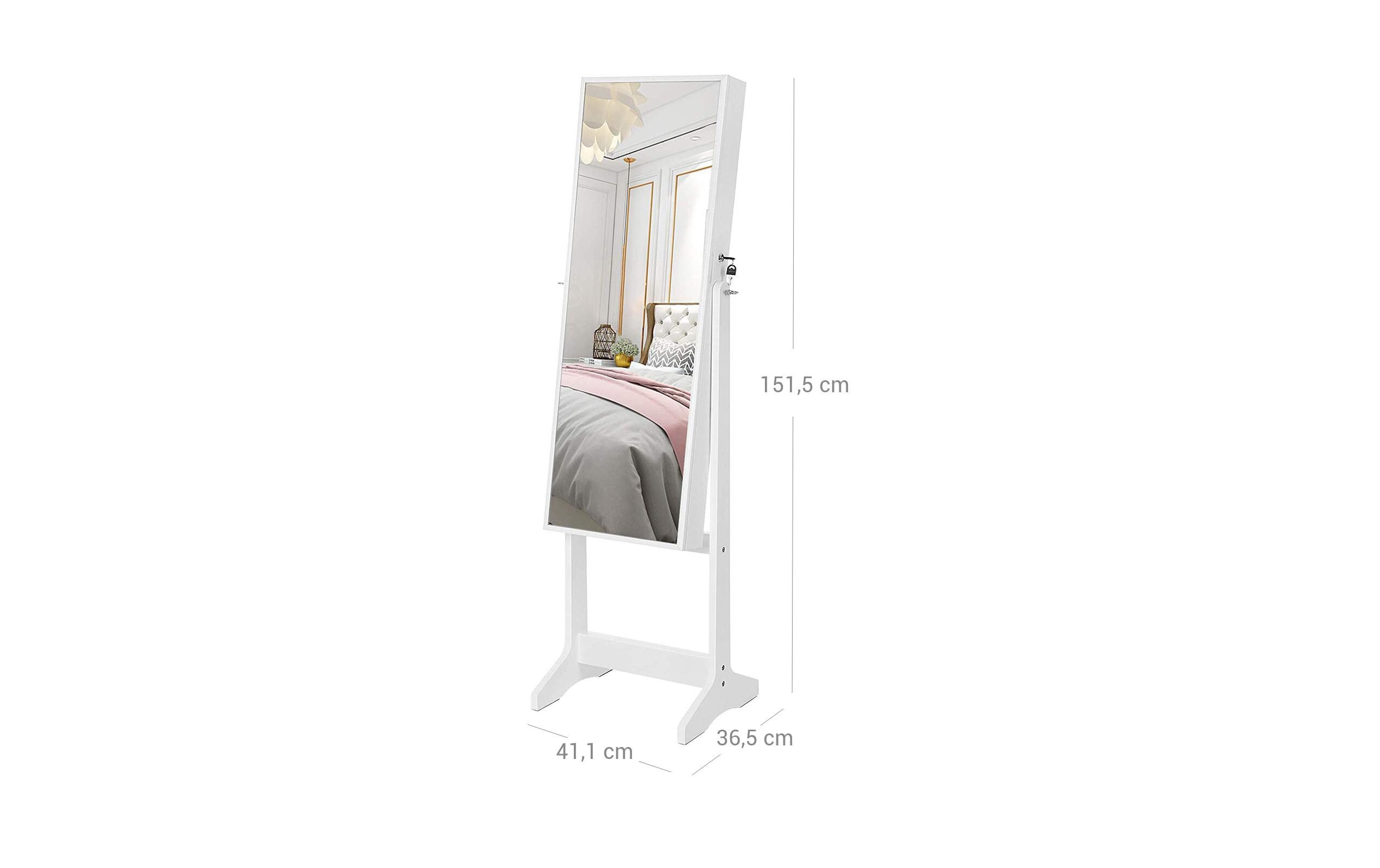 Schmuckschrank 41,1 x 36,5 x 151.5 cm<br>Standspiegel mit Stauraum für Schmuck