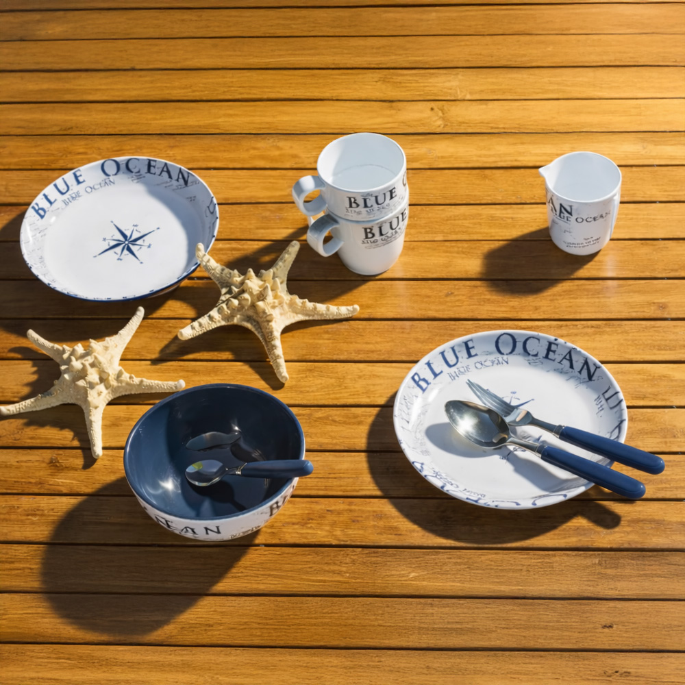 Lot de vaisselle Brunner 8 pièces Blue Ocean mélamine Tête-à-Tête
