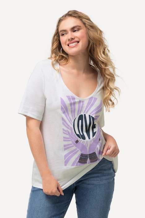 T-Shirt, Pailletten, Classic, V-Ausschnitt, Halbarm