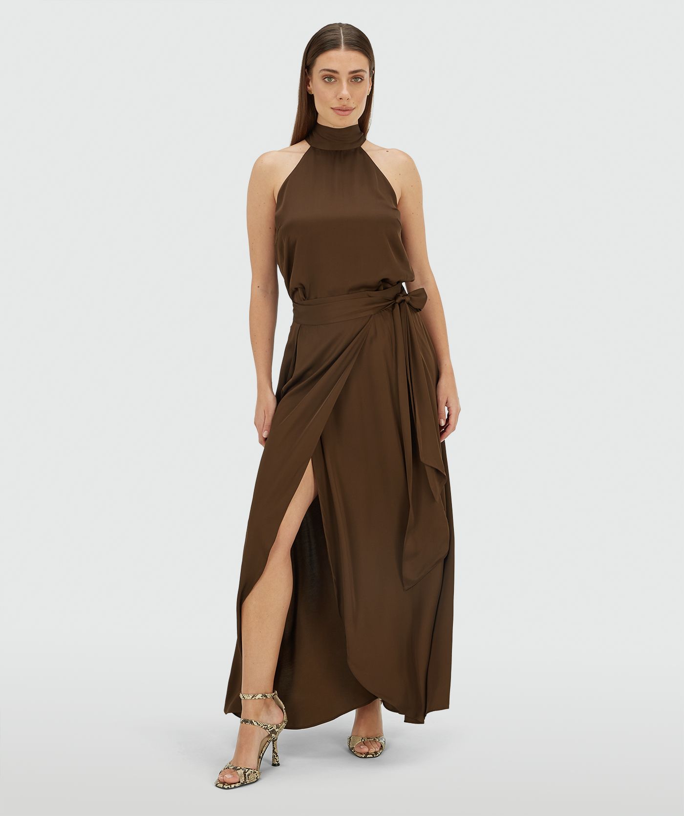 JV-YANIEK loose fit top in satijn look - brown