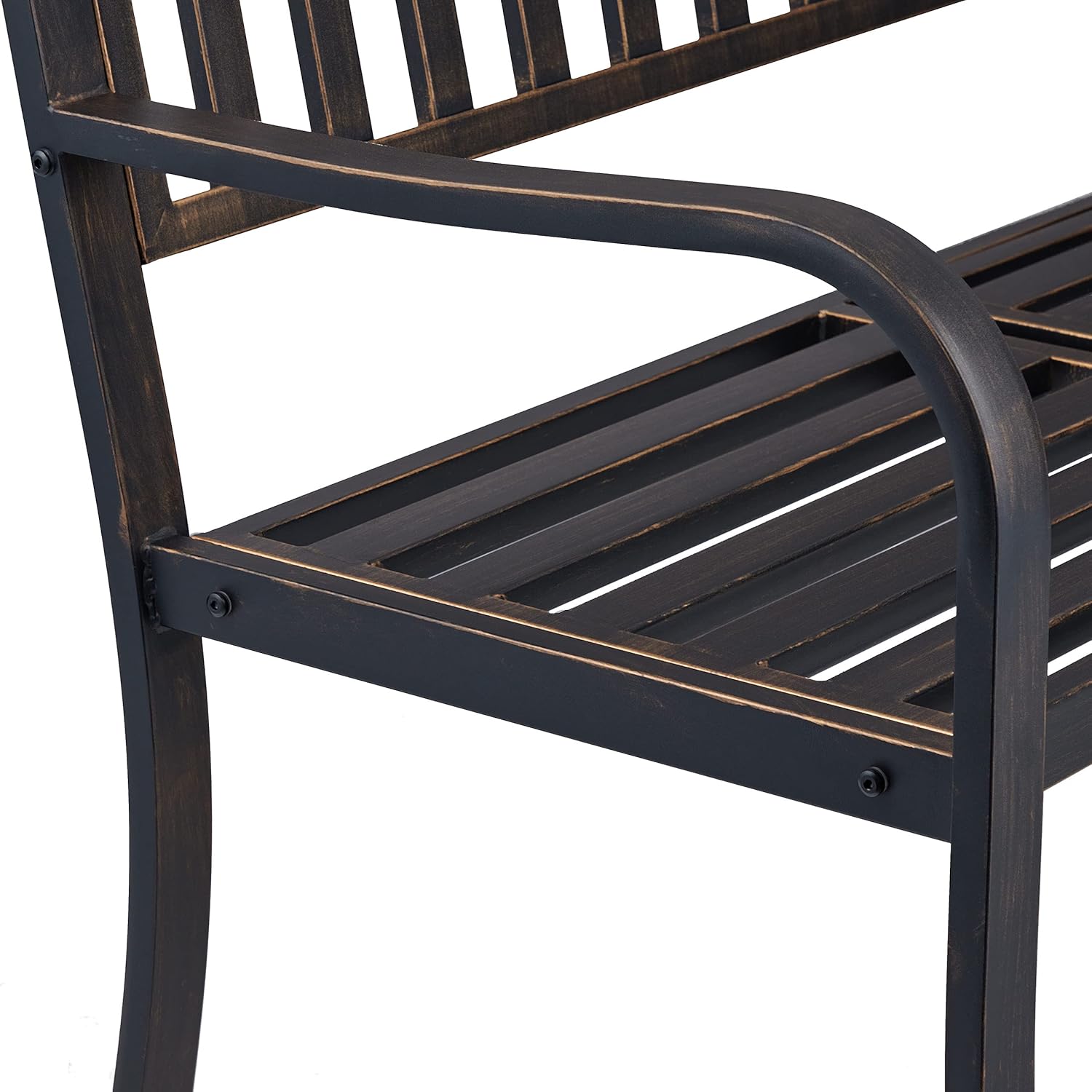 Relaxdays Gartenbank mit klappbarem Tisch, 3-Sitzer, Garten, Metall Balkonbank, HBT 89 x 150 x 58,5 cm, schwarz-Bronze