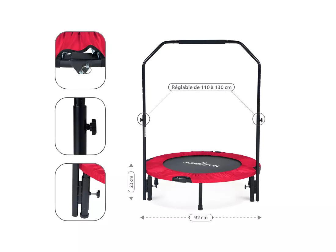 Mini Trampoline Fitness Jump4fun Pliable Double-Bar - Ø92cm