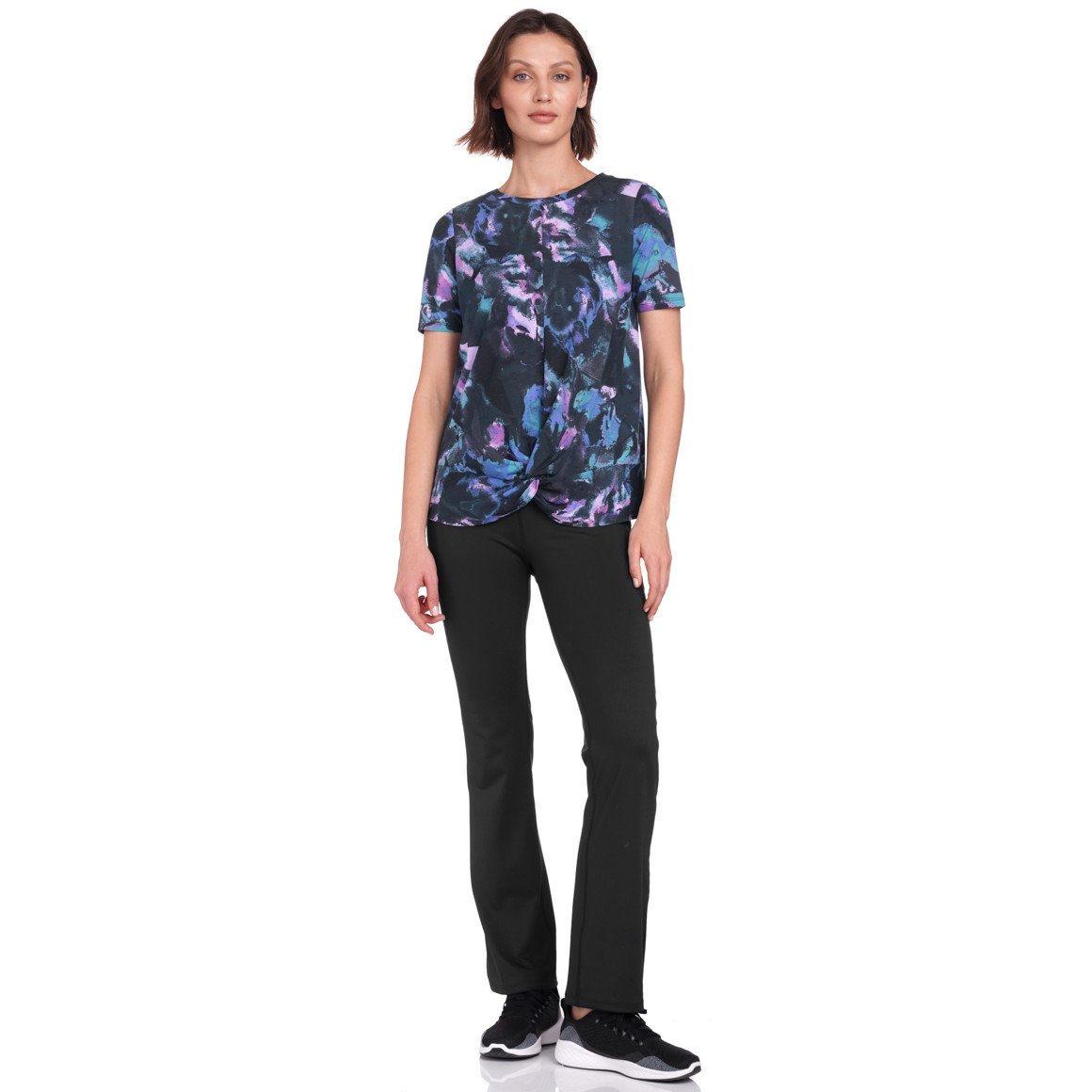 Gina Sports Damen Yoga-T-Shirt mit Knotendetail schwarz / pink / türkis
