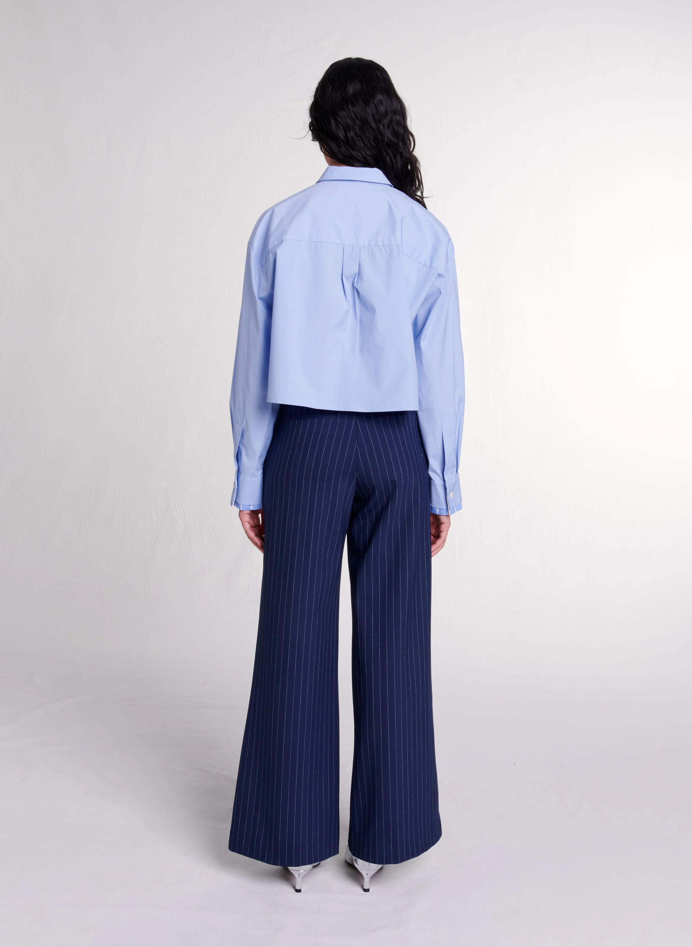 Chemise ample col classique en coton mélangé | Bleu
