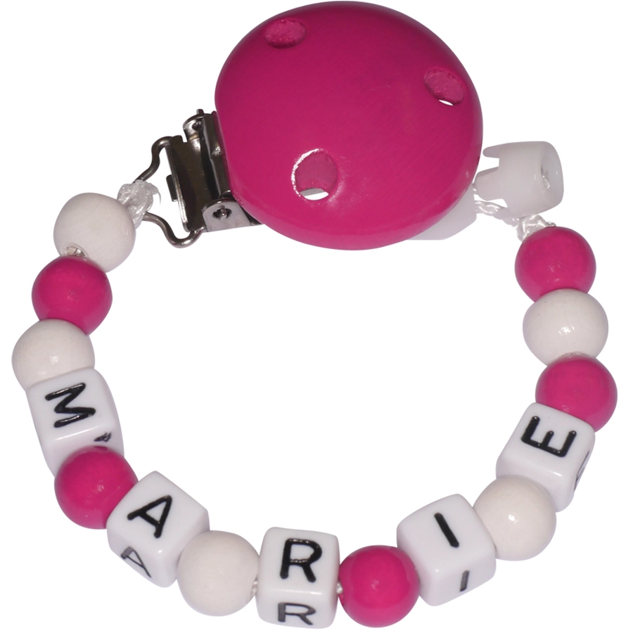 Schnullireich Schnullerkette mit Namen bis 8 Buchstaben Pink