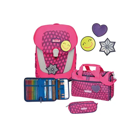 Scout Schulranzen-Set Sunny II Neon Safety Pink Glow mit Sporttasche, 4-teilig