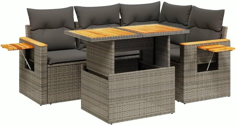 vidaXL Garten Sofagarnitur mit Kissen 5-TLG., Gartenmöbel Gartengarnitur, Sitzgruppe Sitzgarnitur, Lounge Sofa Garnitur Terrasse, Grau Poly Rattan