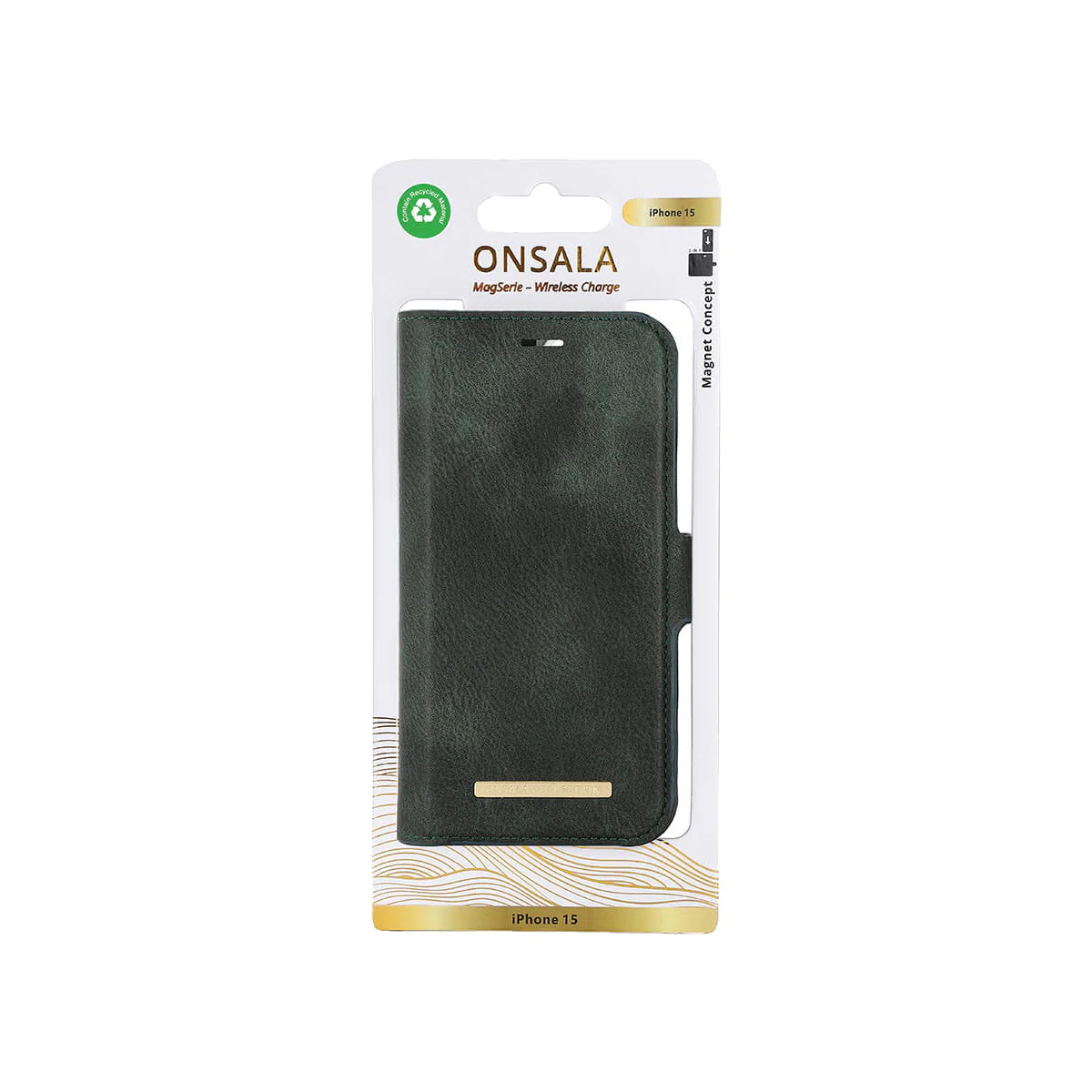 Onsala iPhone 15 Magnetic Eco lommebokdeksel (grønn)