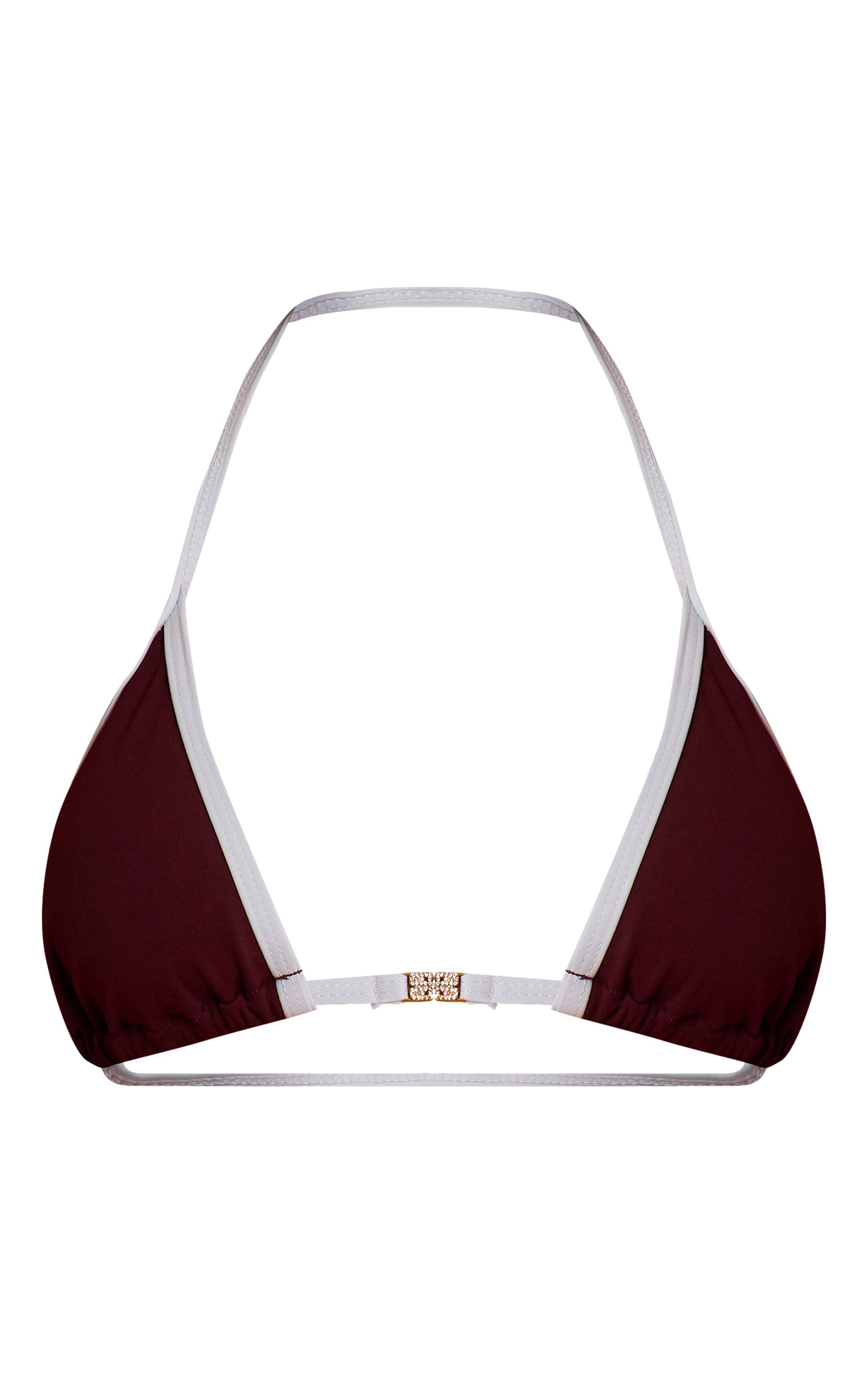 Dark Plum Haut De Bikini Triangle À Imprimé Léopard Avec Bordure Contrastante