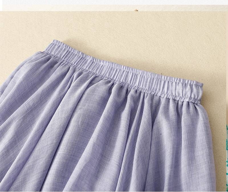 Lewwe - Effen midi-A-lijn rok met elastische taille