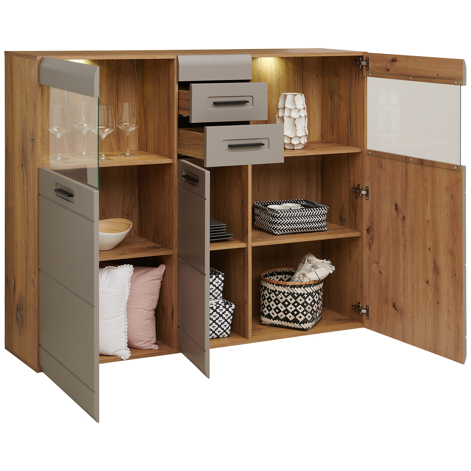Luca Bessoni Highboardvitrine AURIS - Basalt-Flagstaff Eiche - 155 cm