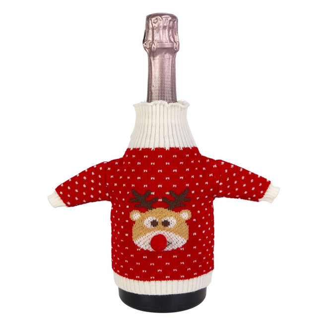 Weihnachts-Flaschenpulli - Geschenkverpackung- Rentier - ca. 26 x 20 cm